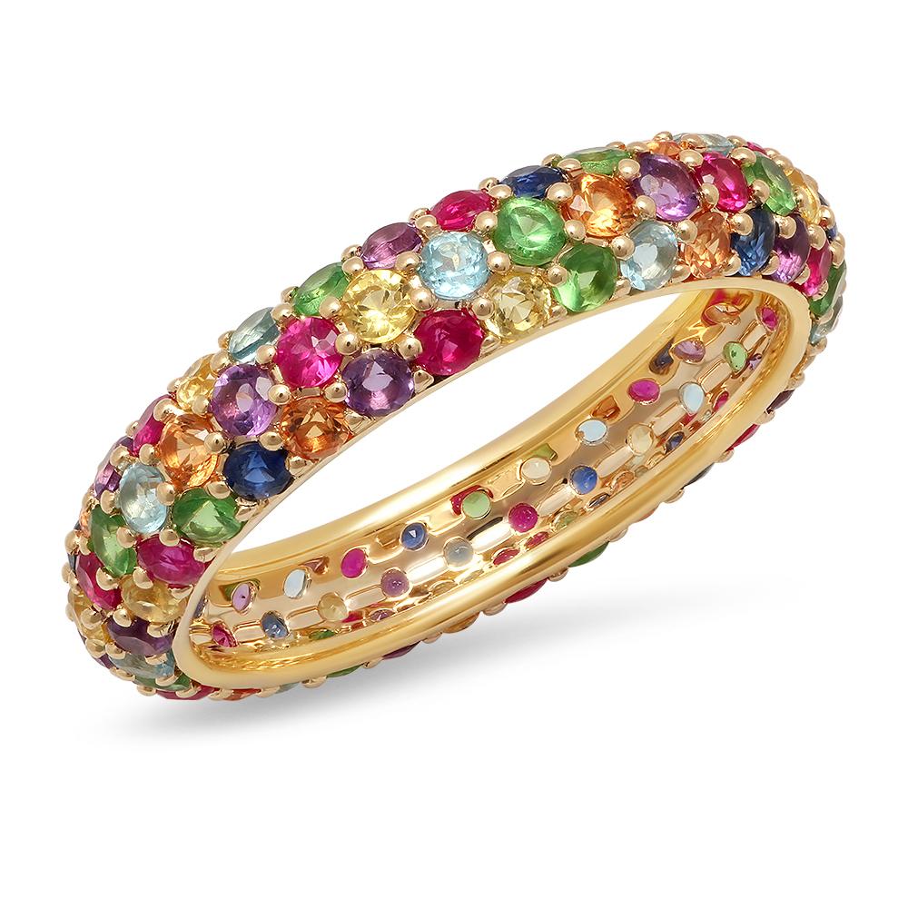 14K Yellow Gold Multi Colored Domed Ring