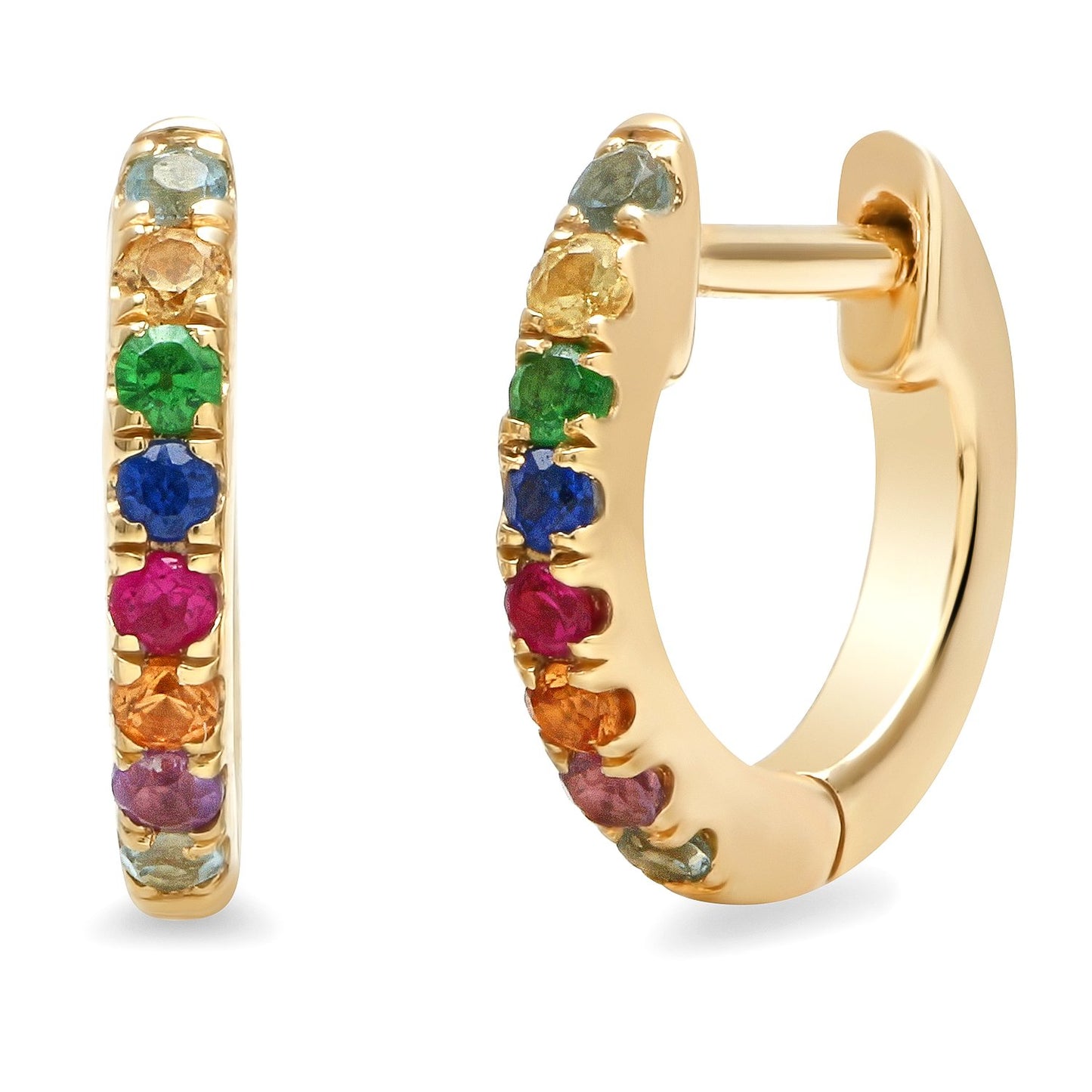 14K Yellow Gold Multi Colored Mini Huggies