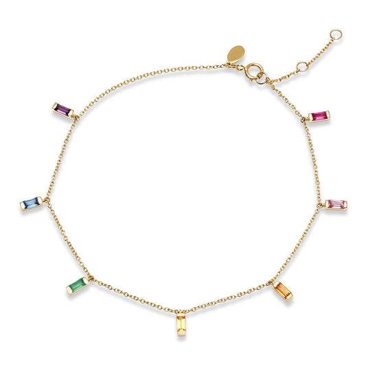 14K Yellow Gold Rainbow Baguette Anklet