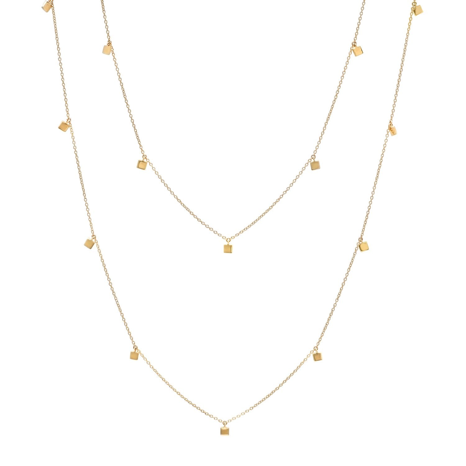 14K Yellow Gold Long Mini Square Necklace