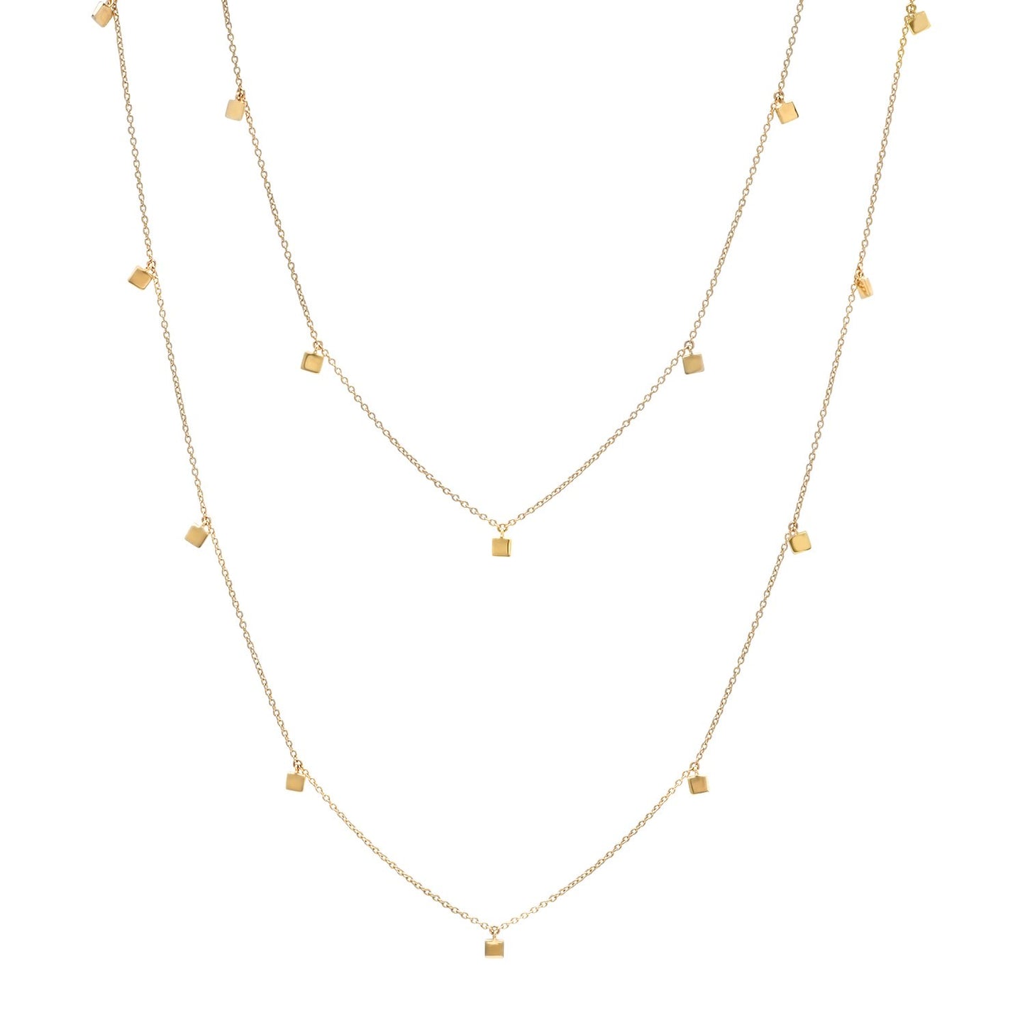 14K Yellow Gold Long Mini Square Necklace