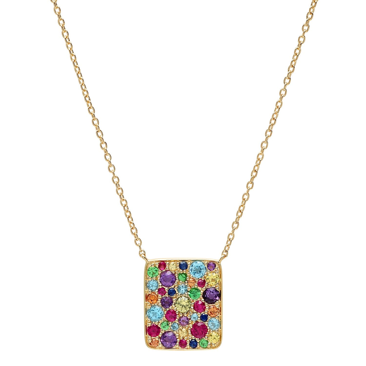14K Yellow Gold Multi Colored Cluster Necklace