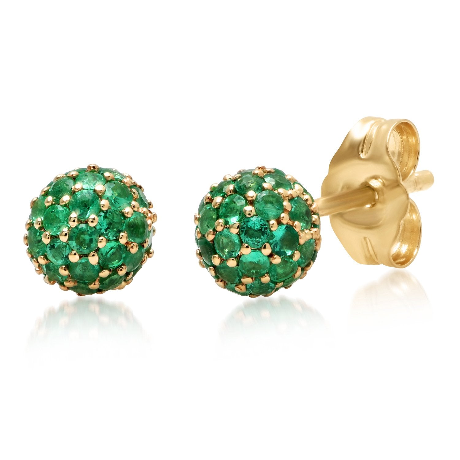 14K Yellow Gold Emerald Disco Ball Studs