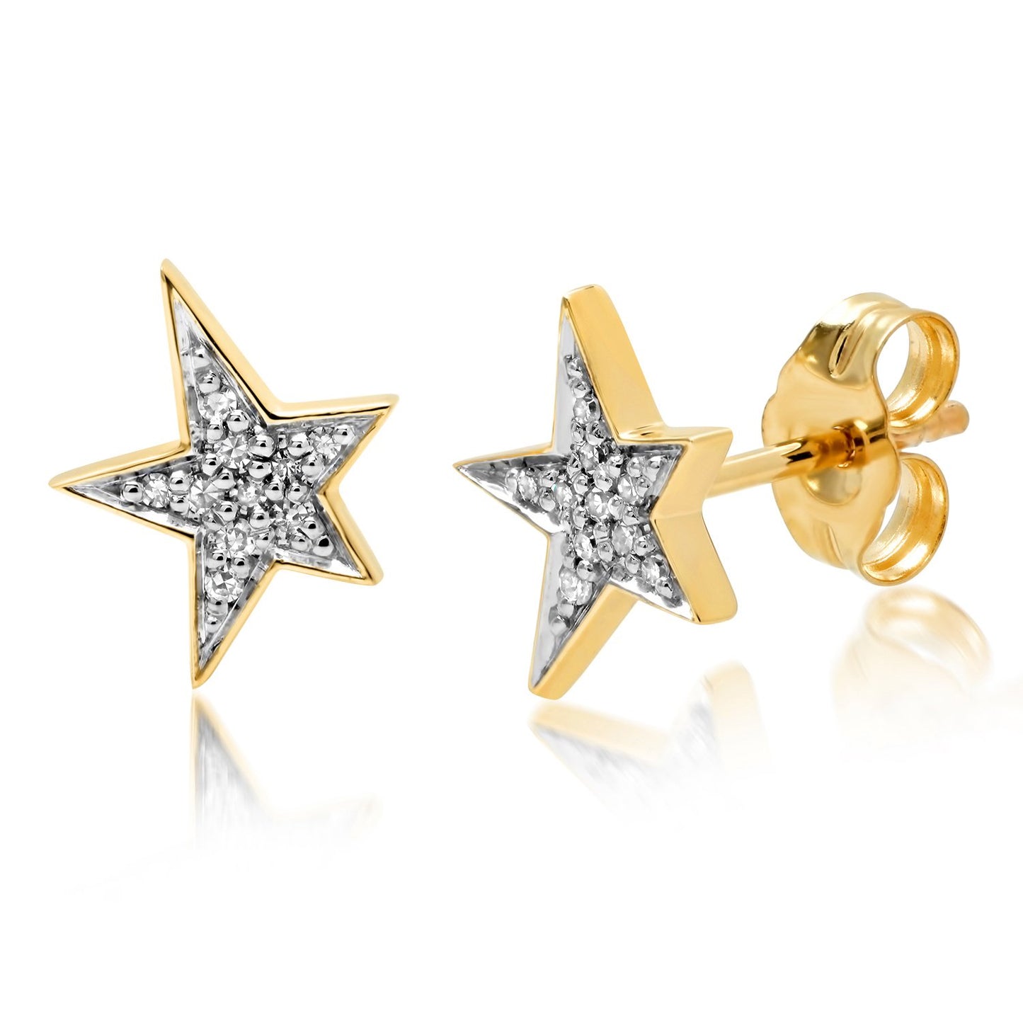 14K Yellow Gold Diamond Star Studs
