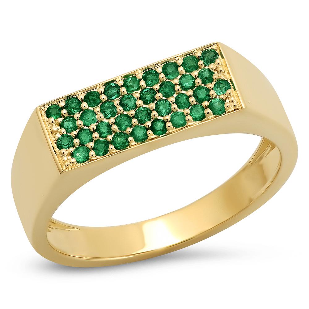14K Yellow Gold Emerald Staple Signet Ring 