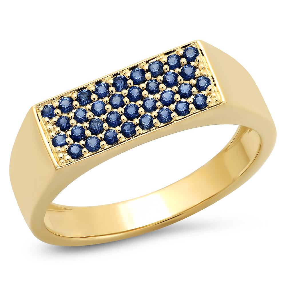 14K Yellow Gold Blue Sapphire Staple Signet Ring 