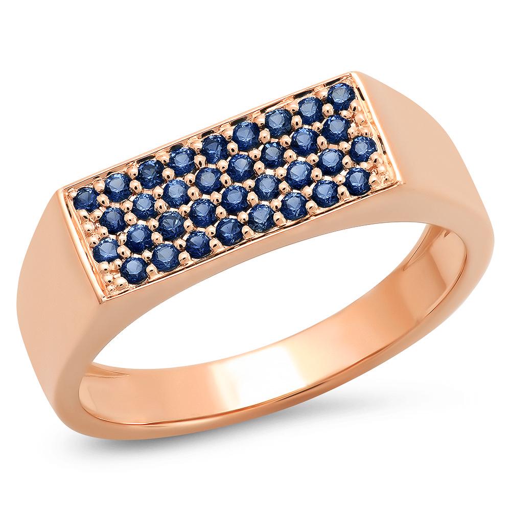 14K Rose Gold Blue Sapphire Staple Signet Ring 