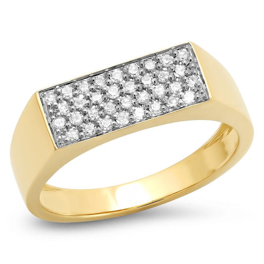 14K Yellow Gold Diamond Staple Signet Ring 