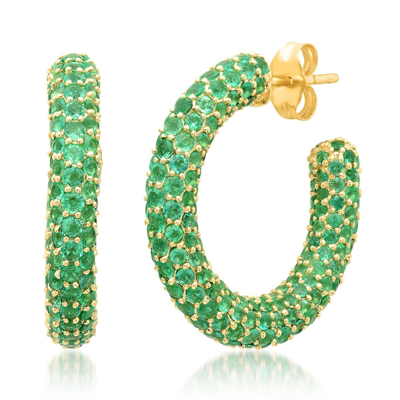 14K Yellow Gold Emerald Party Hoops 