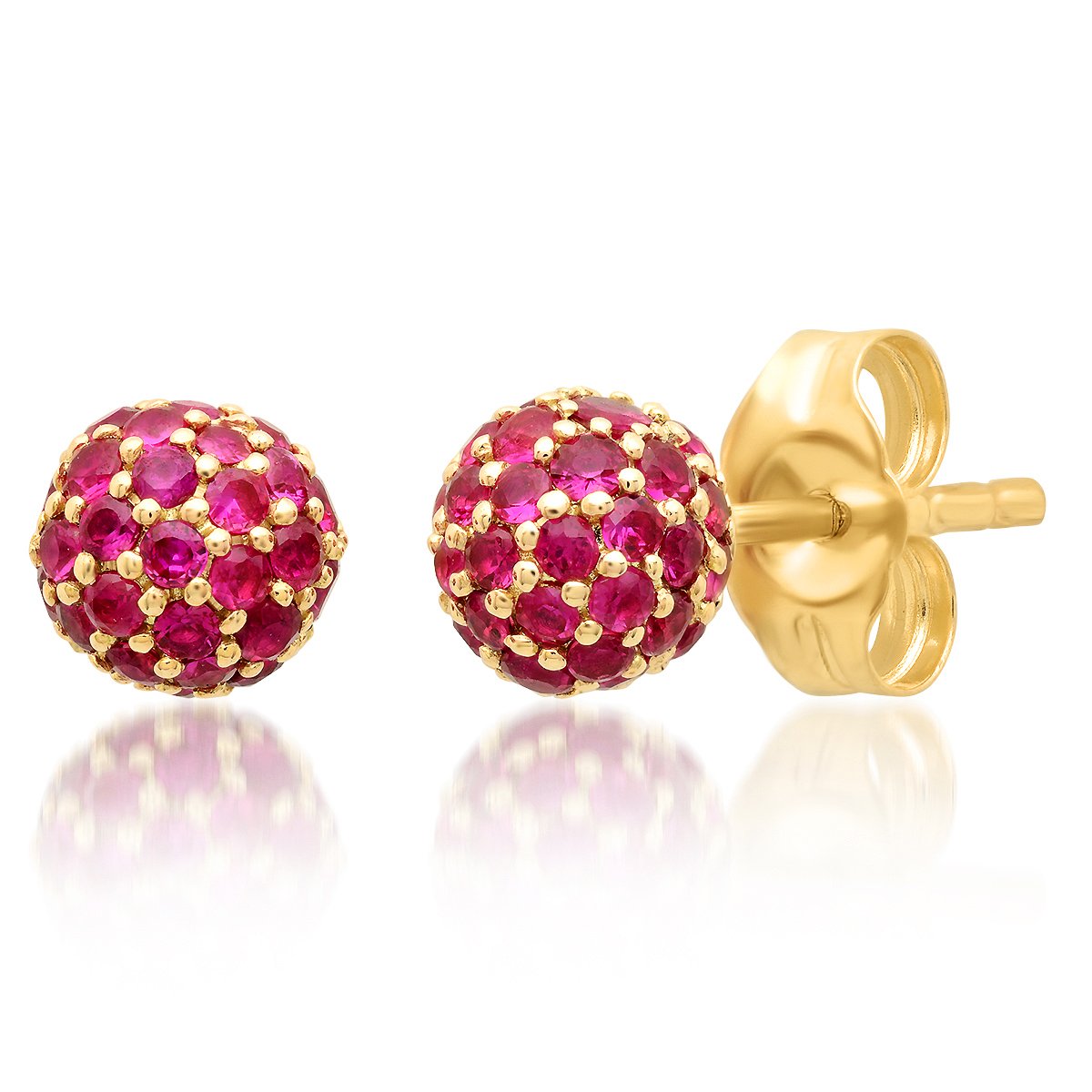 14K Yellow Gold Ruby Disco Ball Studs