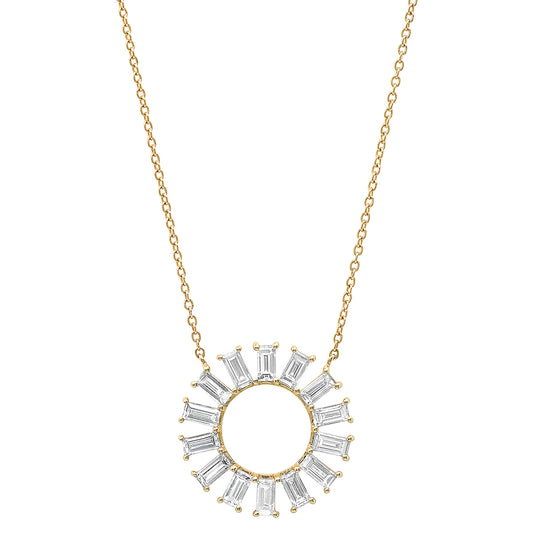 14K Yellow Gold Diamond Baguette Color Wheel Necklace