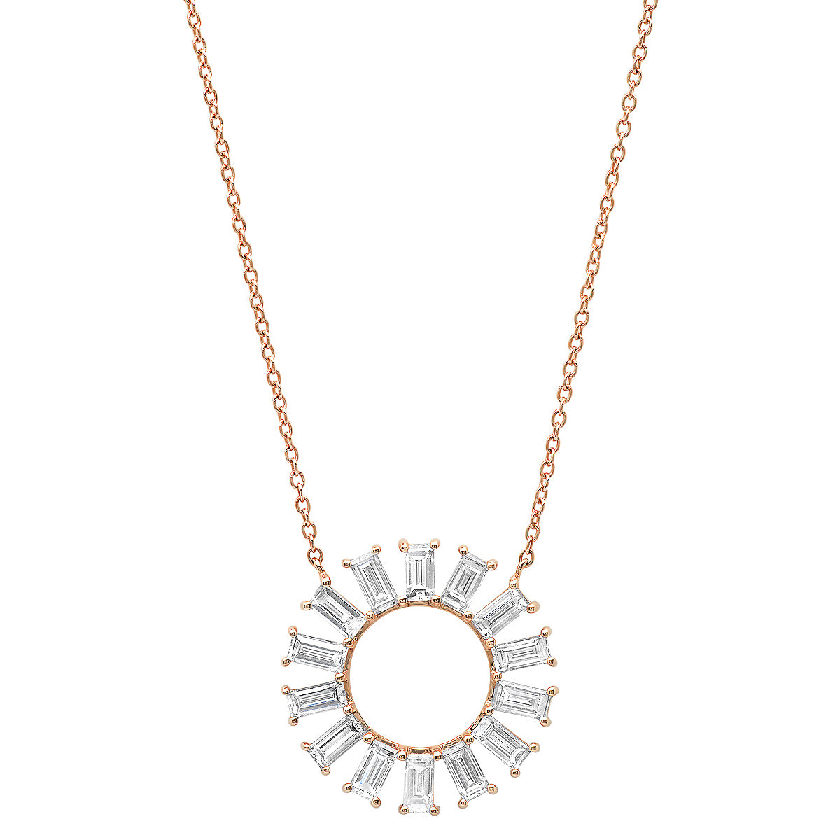 14K Rose Gold Diamond Baguette Color Wheel Necklace