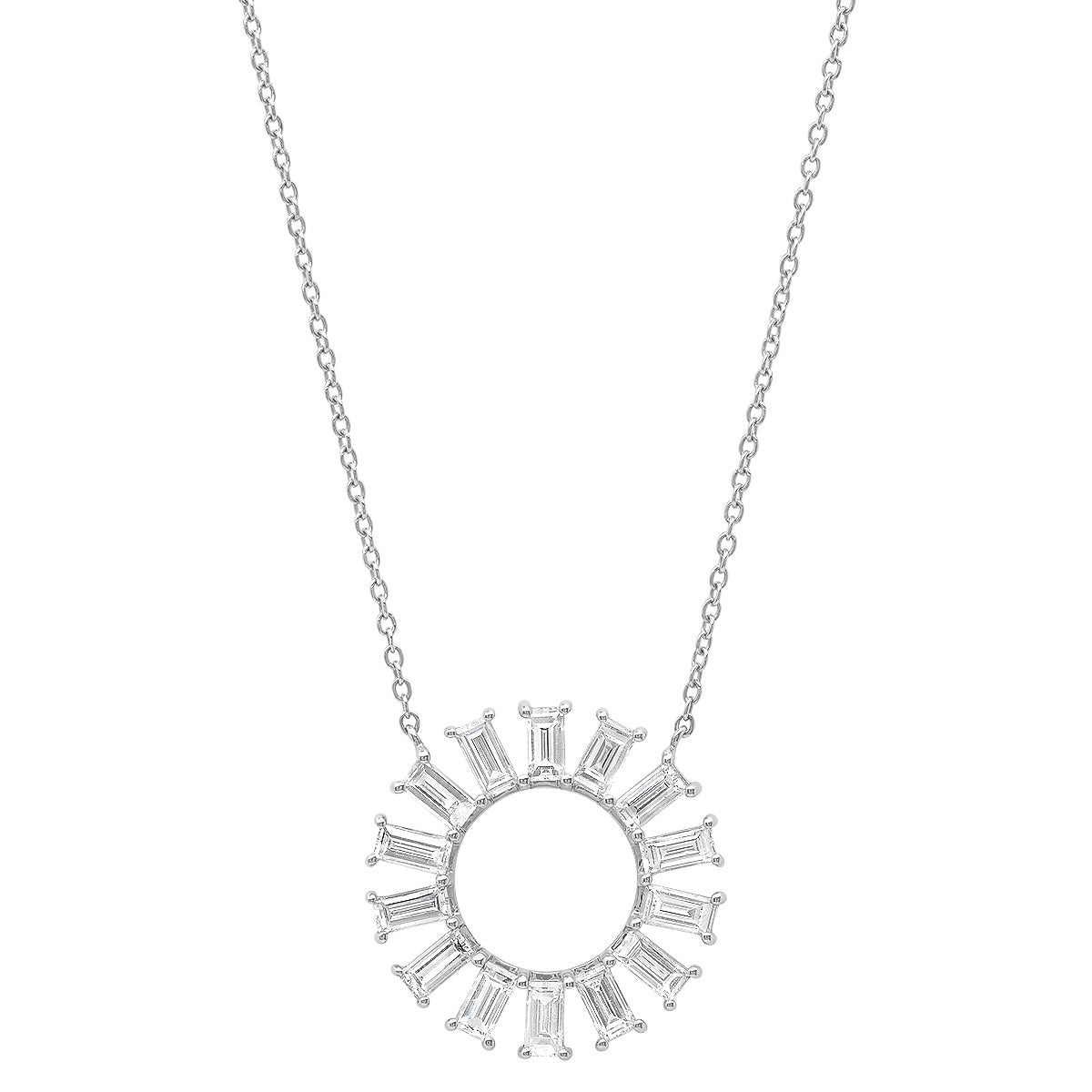 14K White Gold Diamond Baguette Color Wheel Necklace