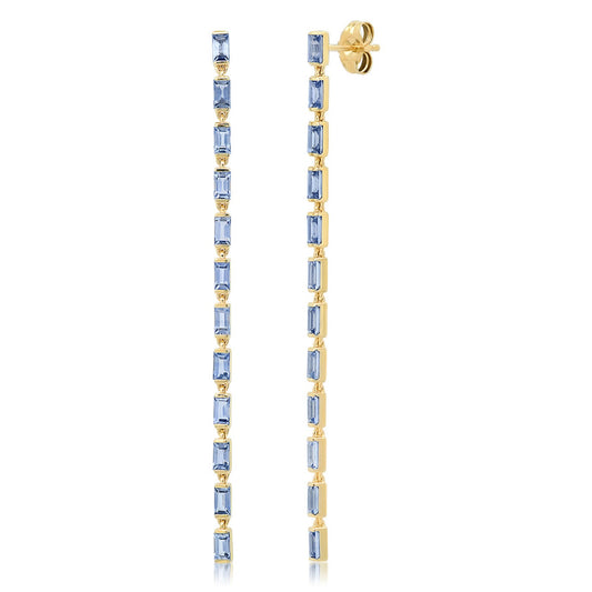 14K Yellow Gold Blue Sapphire Baguette Link Earrings 