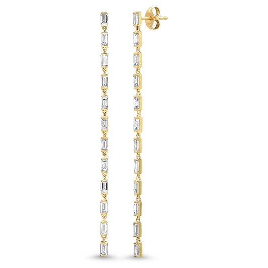 14K Yellow Gold Diamond Baguette Link Earrings