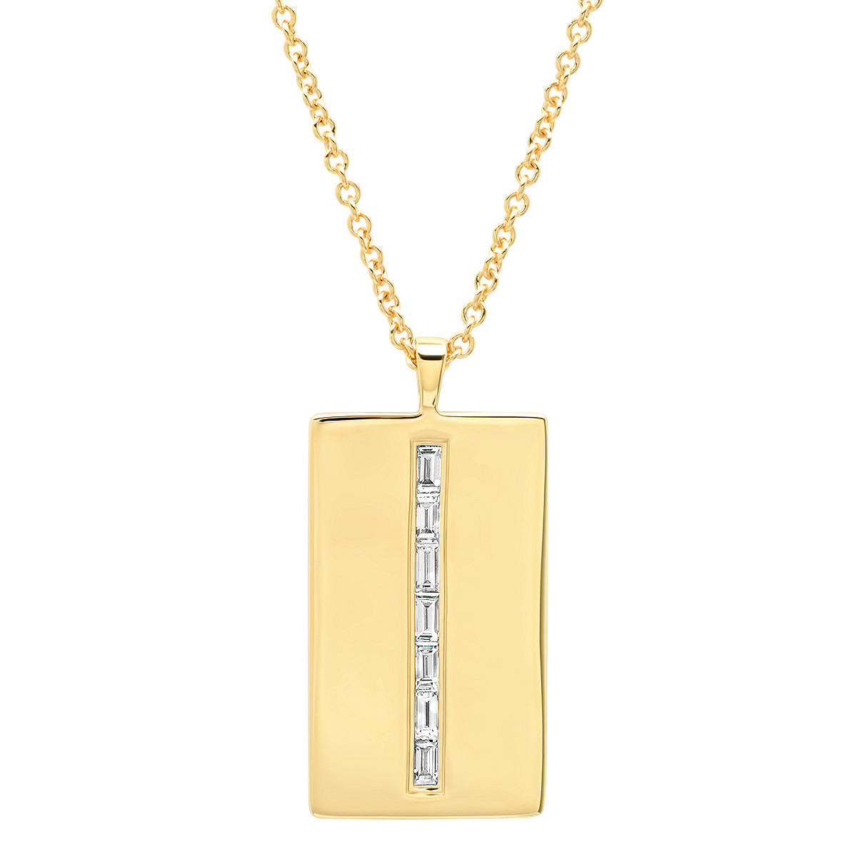 14K Yellow Gold Diamond Baguette Dog Tag Necklace