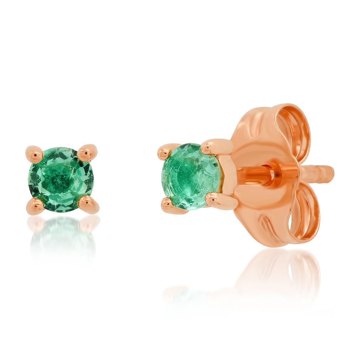 14K Rose Gold Emerald Studs