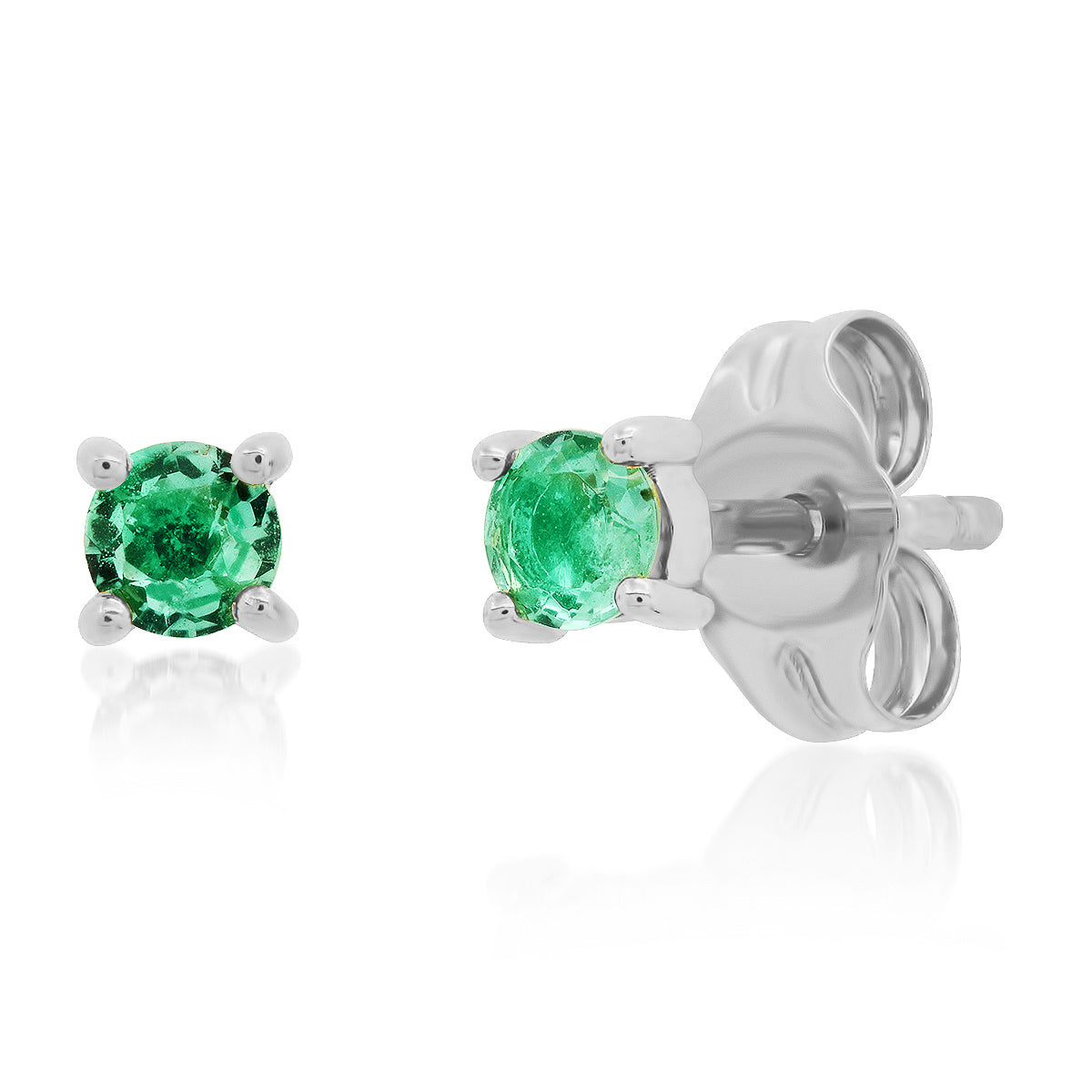 14K White Gold Emerald Studs