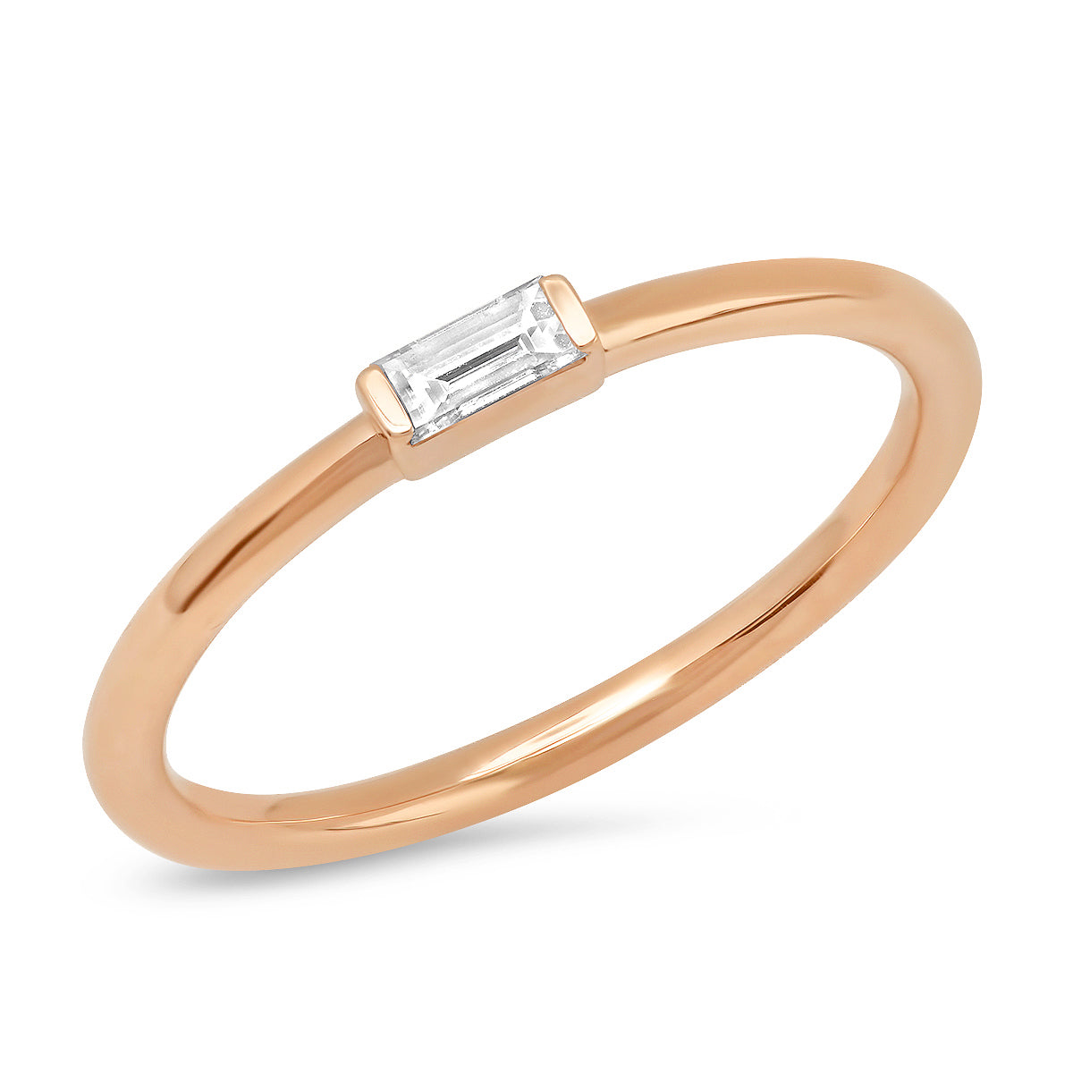 14K Rose Gold Diamond Baguette Solitaire Ring
