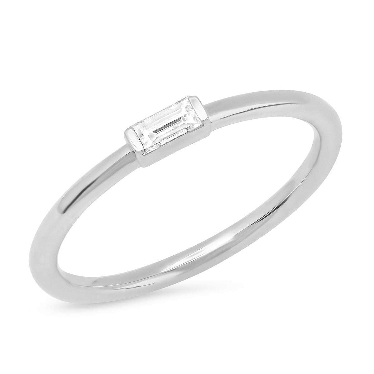 14K White Gold Diamond Baguette Solitaire Ring