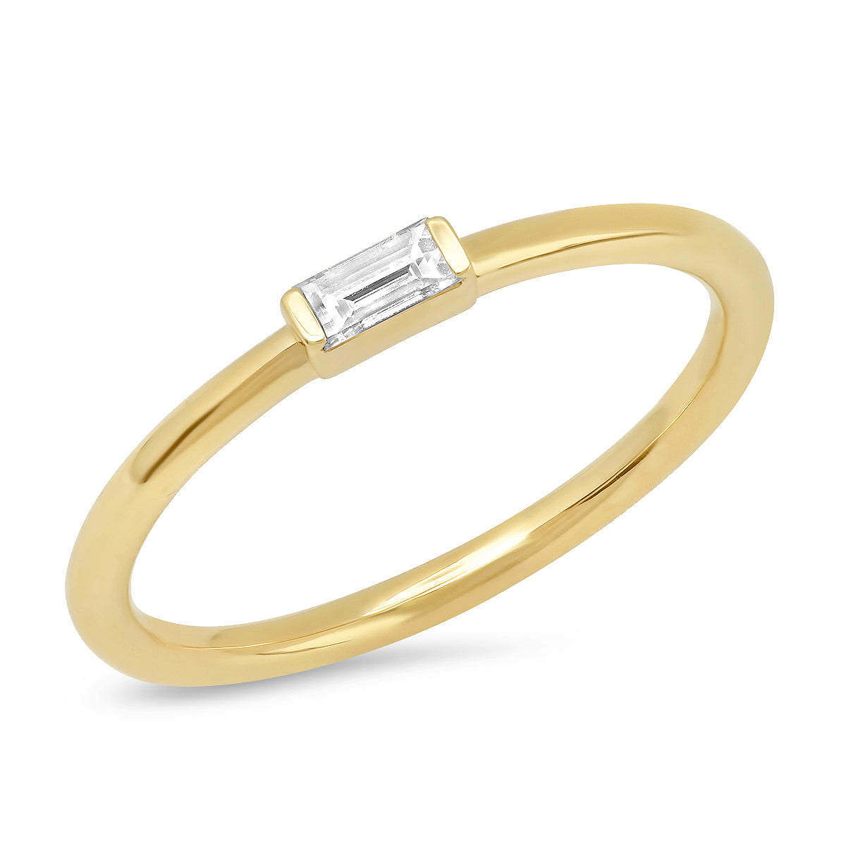 14K Yellow Gold Diamond Baguette Solitaire Ring