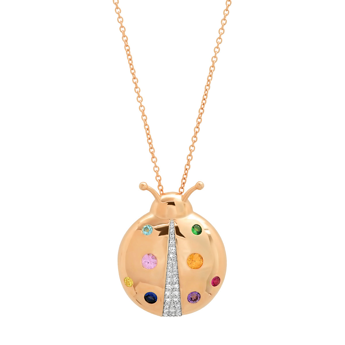 14K Rose Gold Multi Colored  Mama Ladybug Necklace