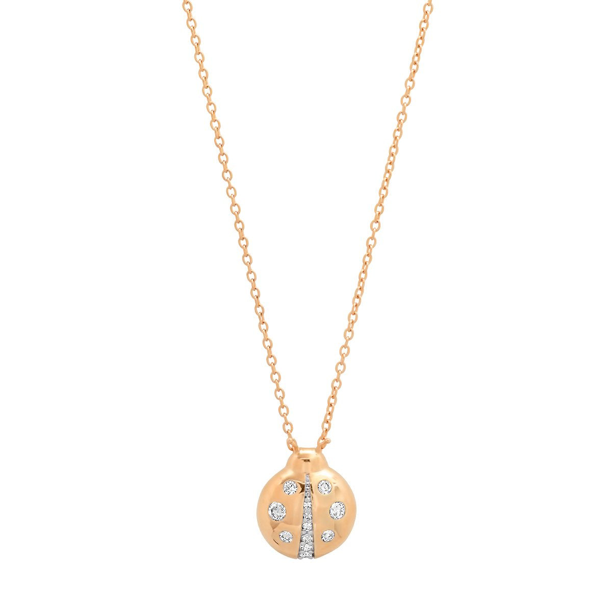 14K Rose Gold Diamond Baby Ladybug Necklace