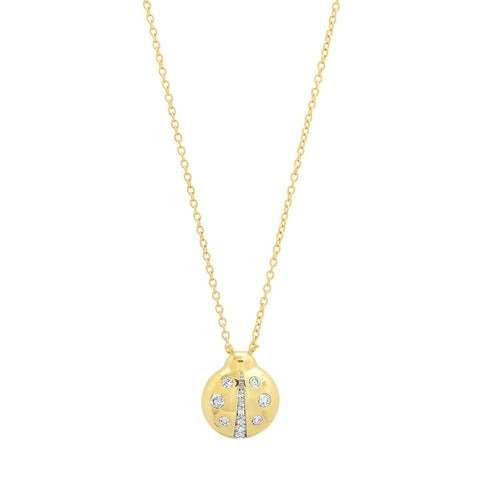 14K Yellow Gold Diamond Baby Ladybug Necklace