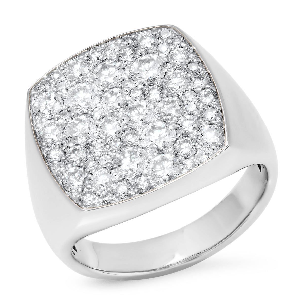 14K White Gold Diamond Cushion Signet Ring