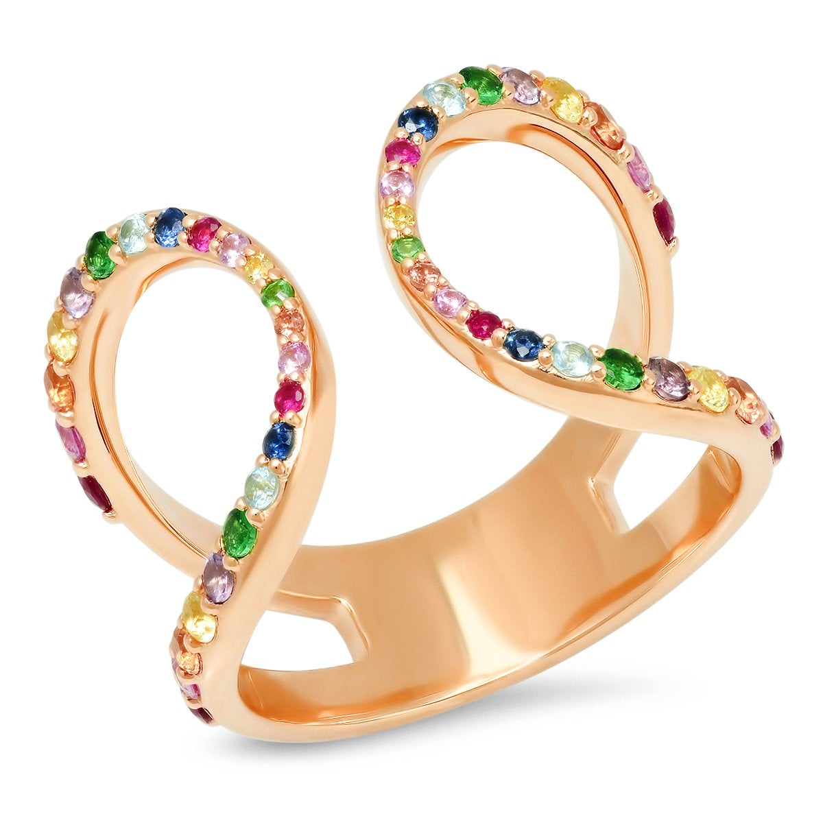 14K Rose Gold Multi Colored Double Loop Ring