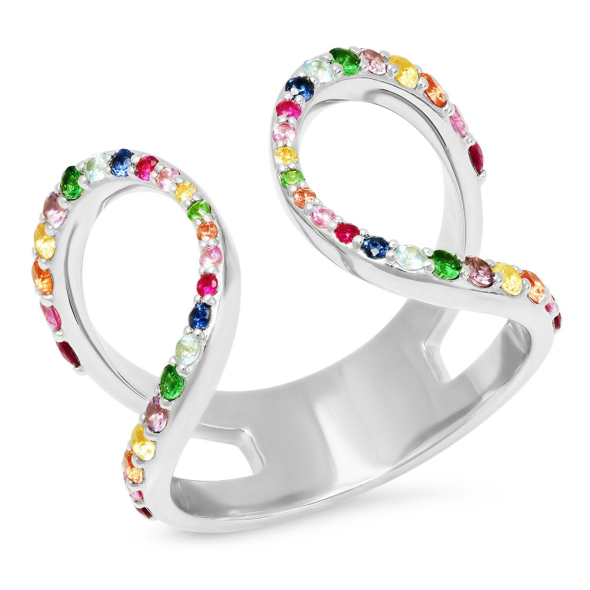 14K White Gold Multi Colored Double Loop Ring
