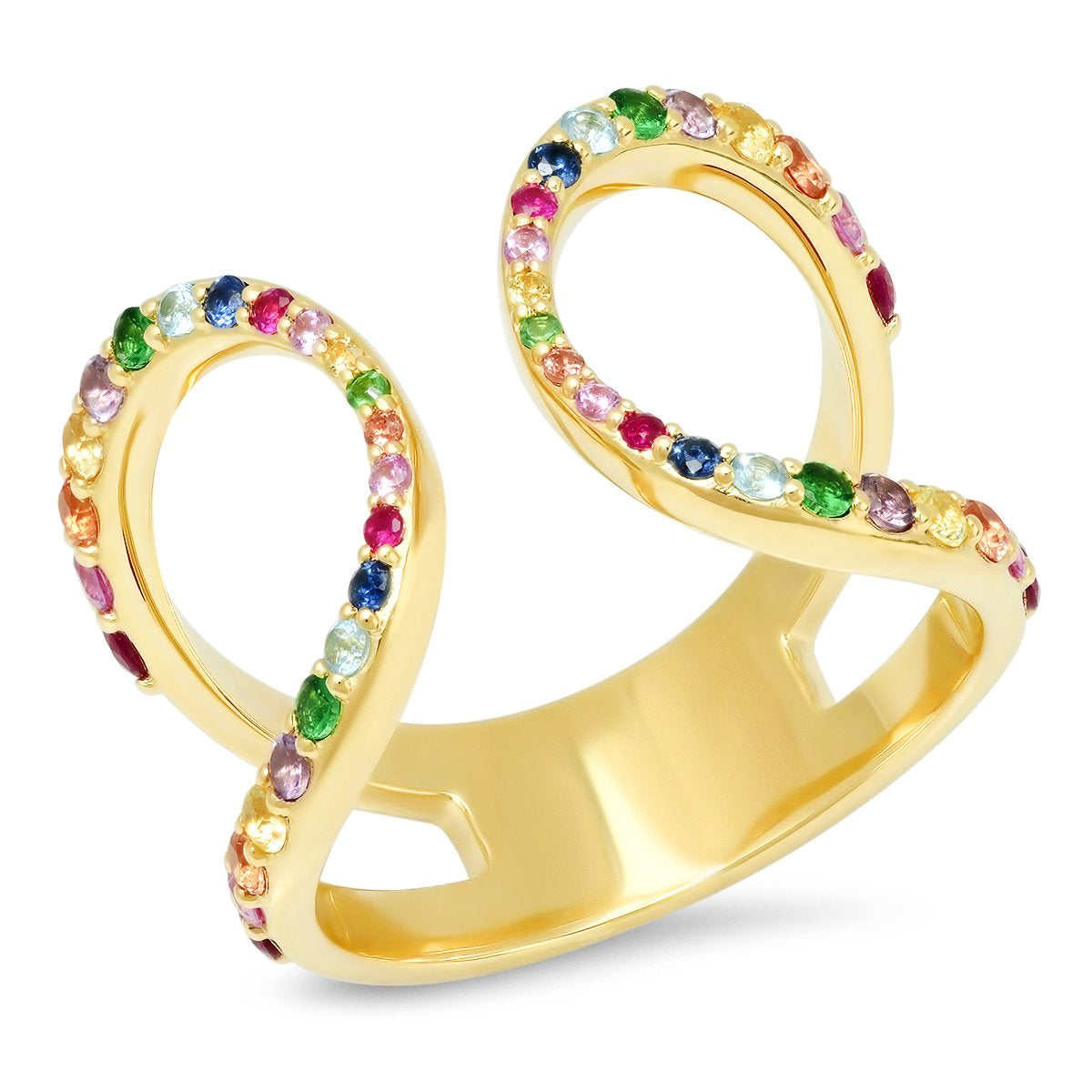 14K Yellow Gold Multi Colored Double Loop Ring