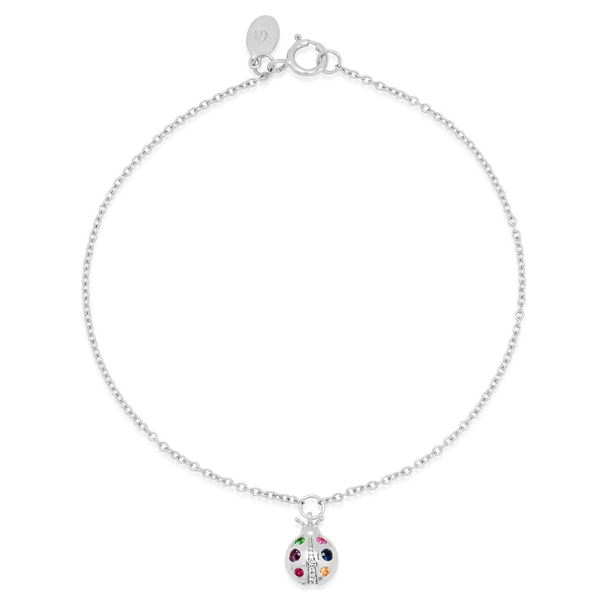 14K White Gold Multi Colored Ladybug Charm Bracelet