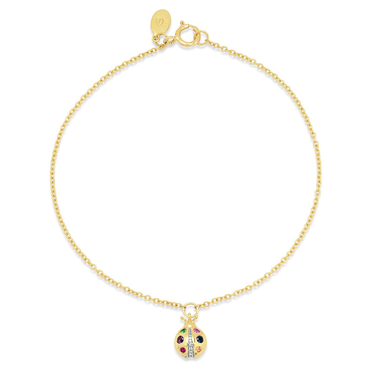 14K Yellow Gold Multi Colored Ladybug Charm Bracelet