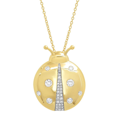 14K Yellow Gold Diamond Mama Ladybug Necklace