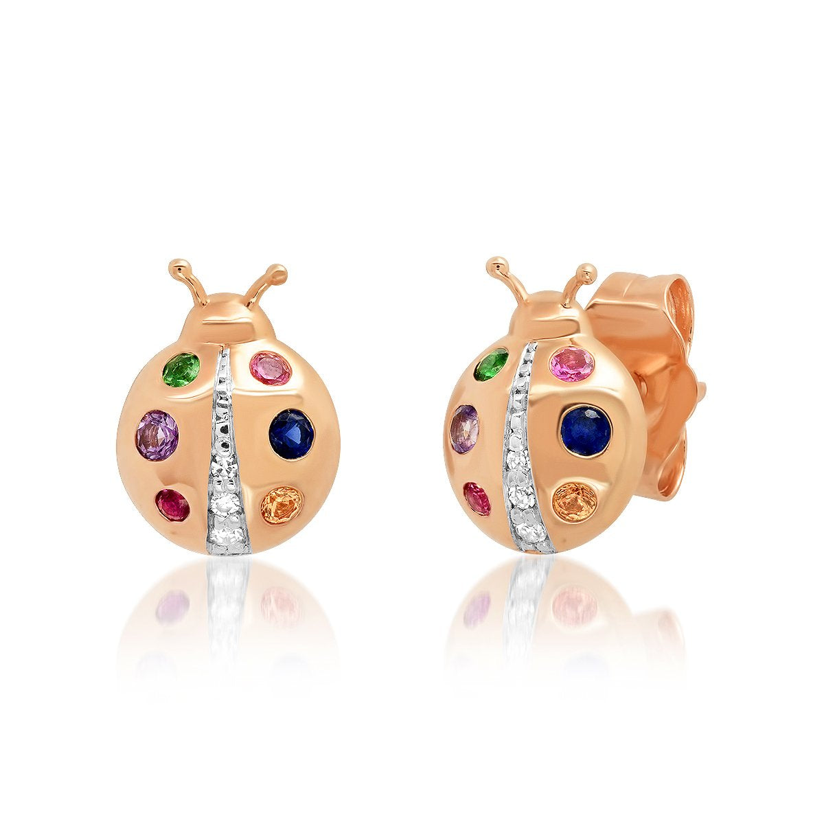 14K Rose Gold Multi Colored Ladybug Studs