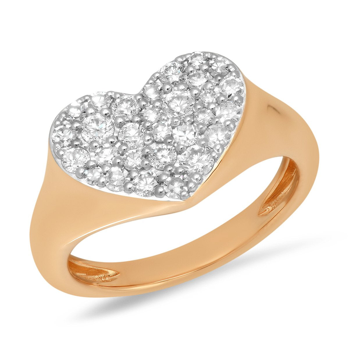 14K Rose Gold Diamond Smushed Heart Pinky Ring