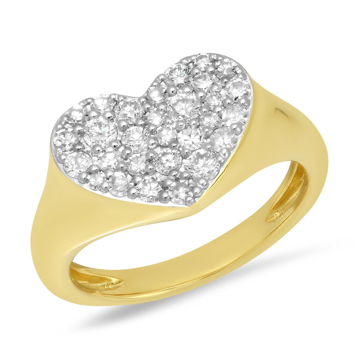 14K Yellow Gold Diamond Smushed Heart Pinky Ring