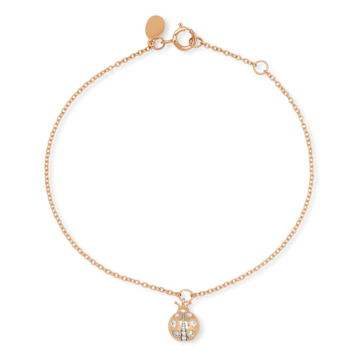 14K Rose Gold Diamond Ladybug Charm Bracelet