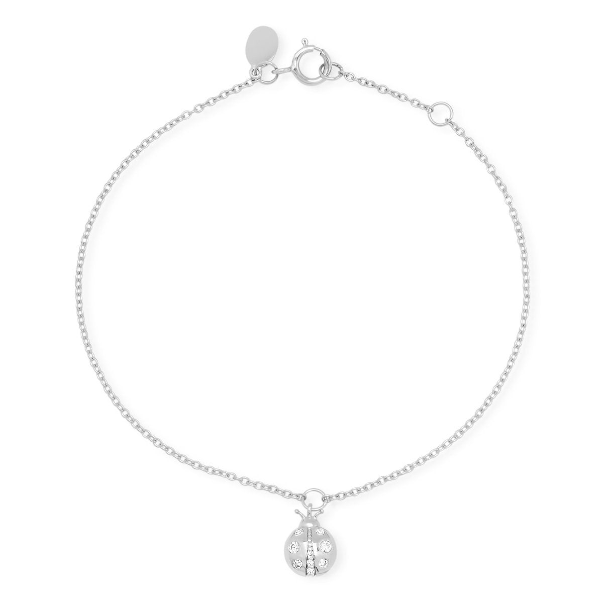 14K White Gold Diamond Ladybug Charm Bracelet