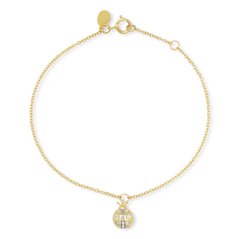 14K Yellow Gold Diamond Ladybug Charm Bracelet