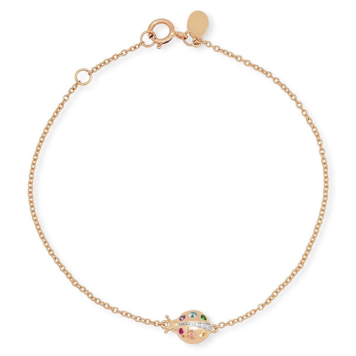 14K Rose Gold Multi Colored Crawling Ladybug Bracelet