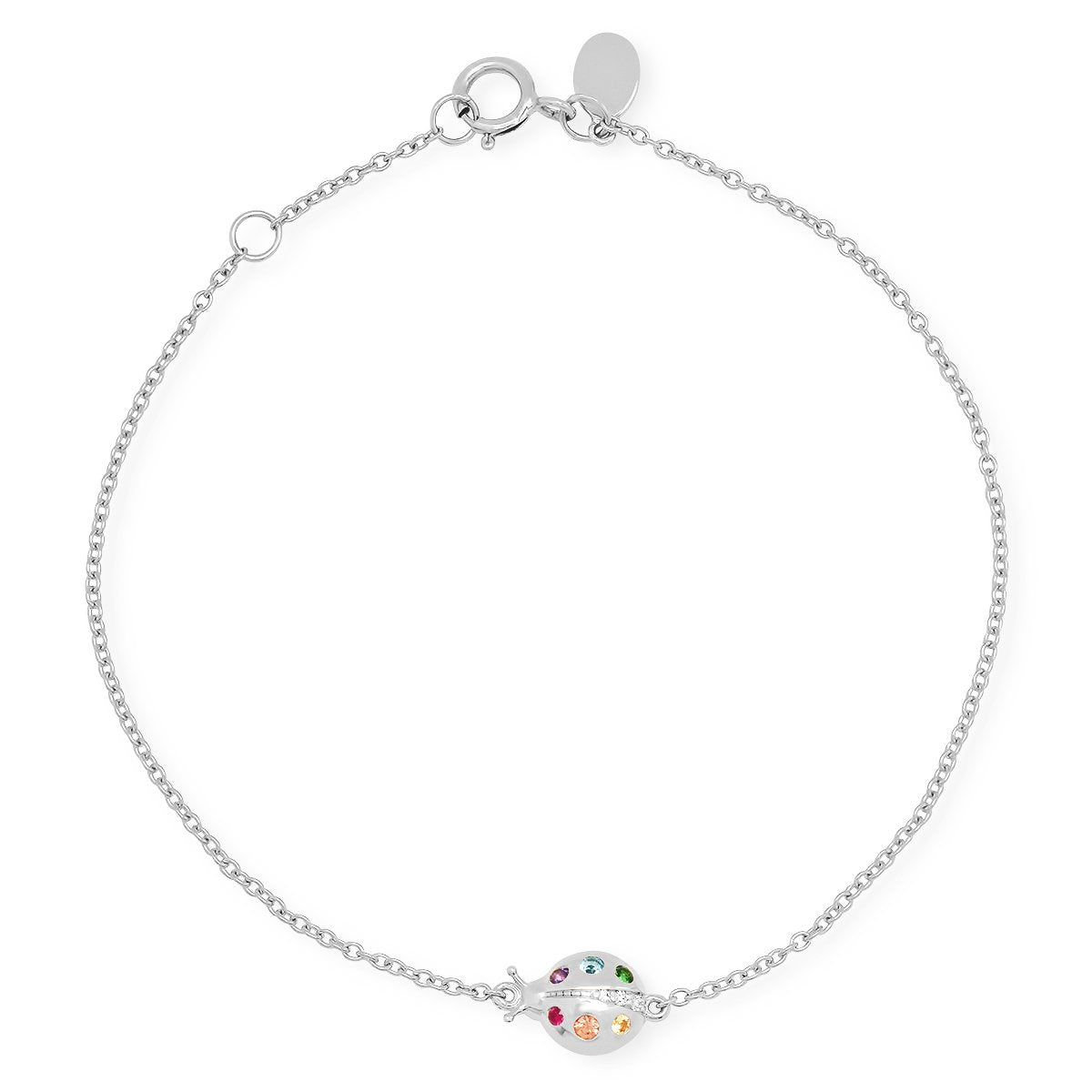 14K White Gold Multi Colored Crawling Ladybug Bracelet