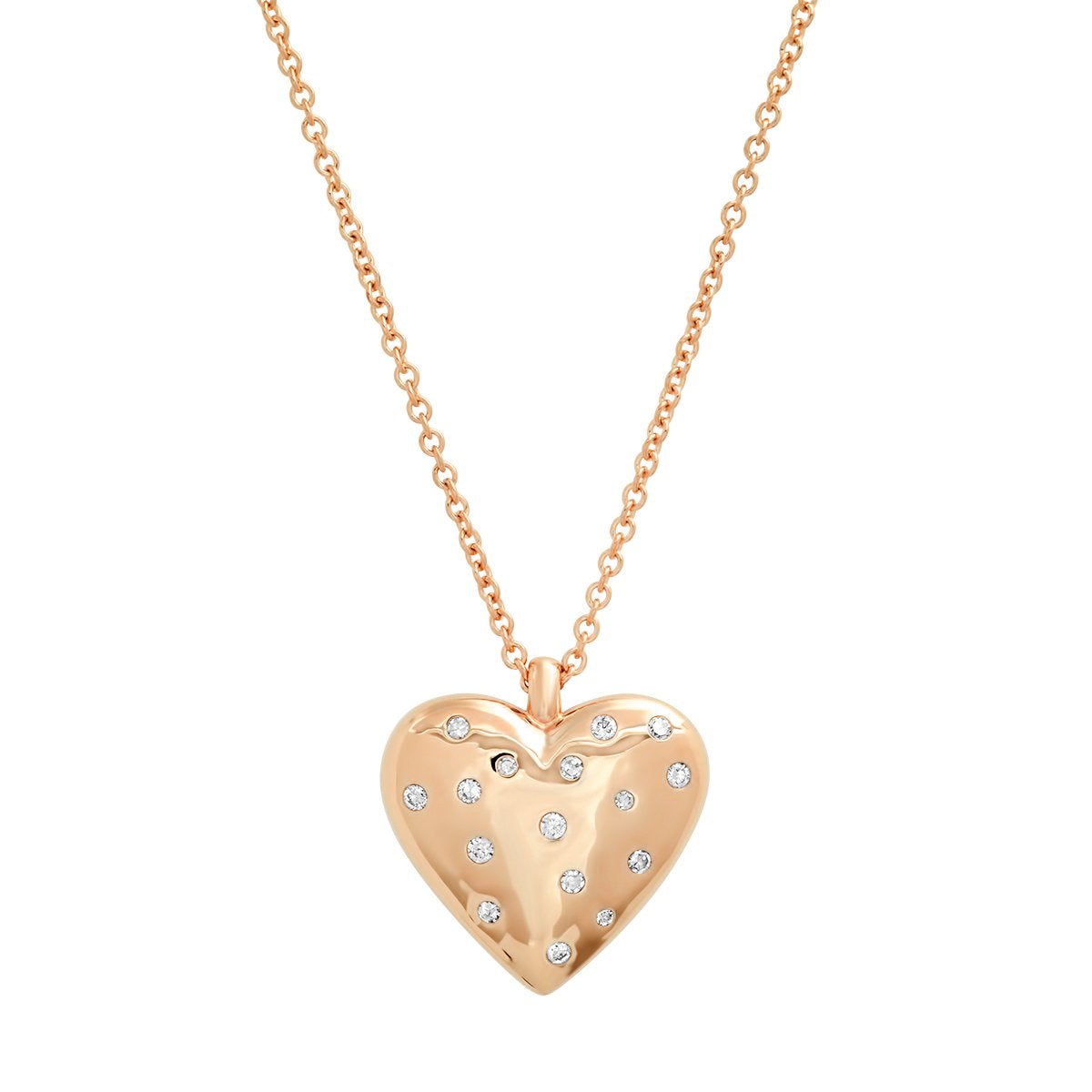  14K Rose Gold Reversible Diamond and Gold Puffy Heart Necklace