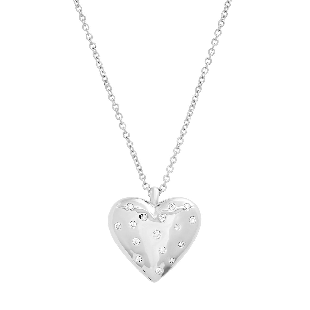 14K White Gold Reversible Diamond and Gold Puffy Heart Necklace