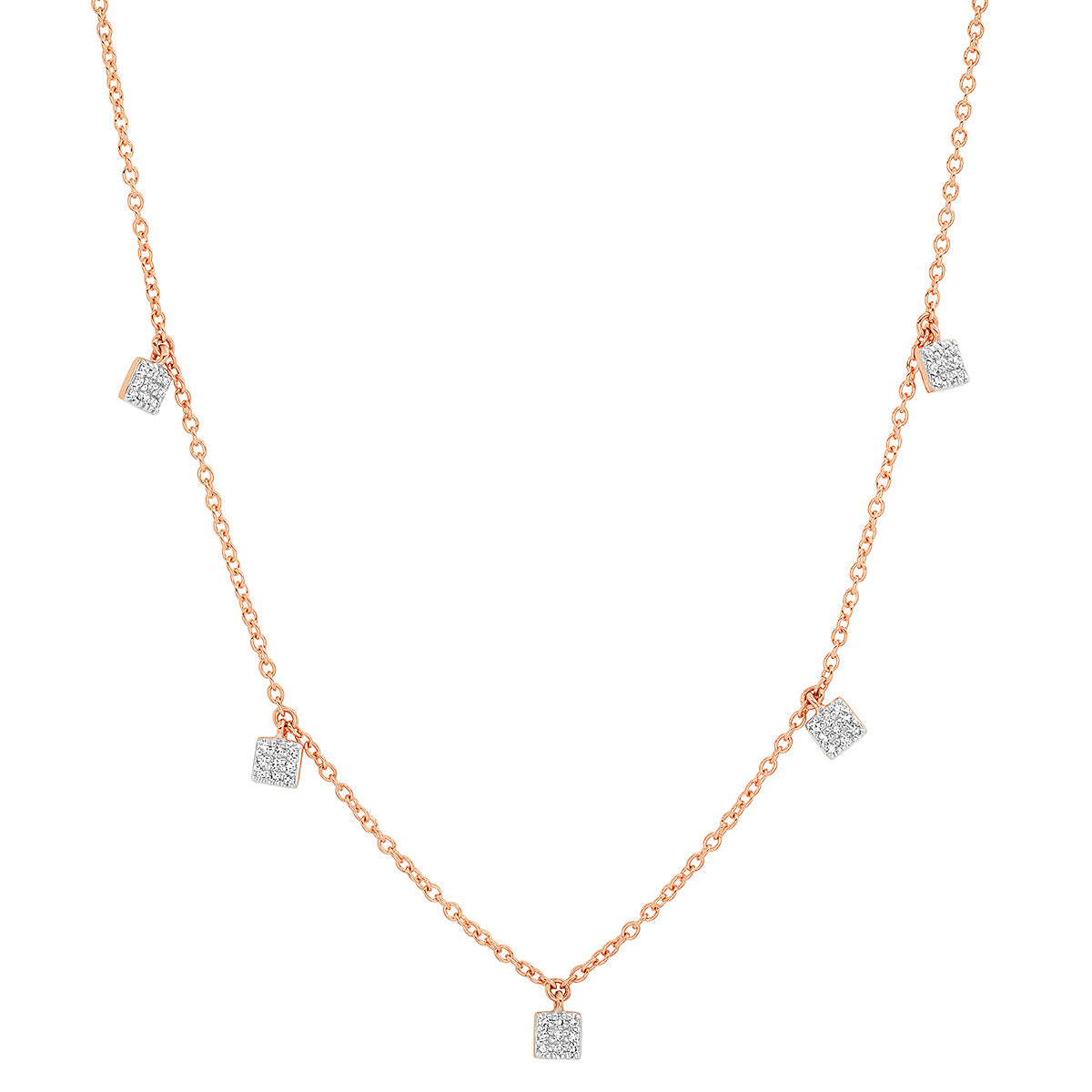 14K Rose Gold Diamond Mini Square Necklace