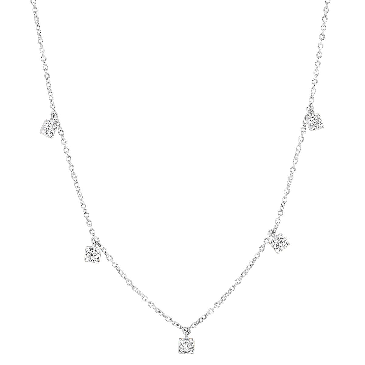 14K White Gold Diamond Mini Square Necklace