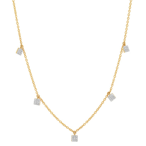 14K Yellow Gold Diamond Mini Square Necklace