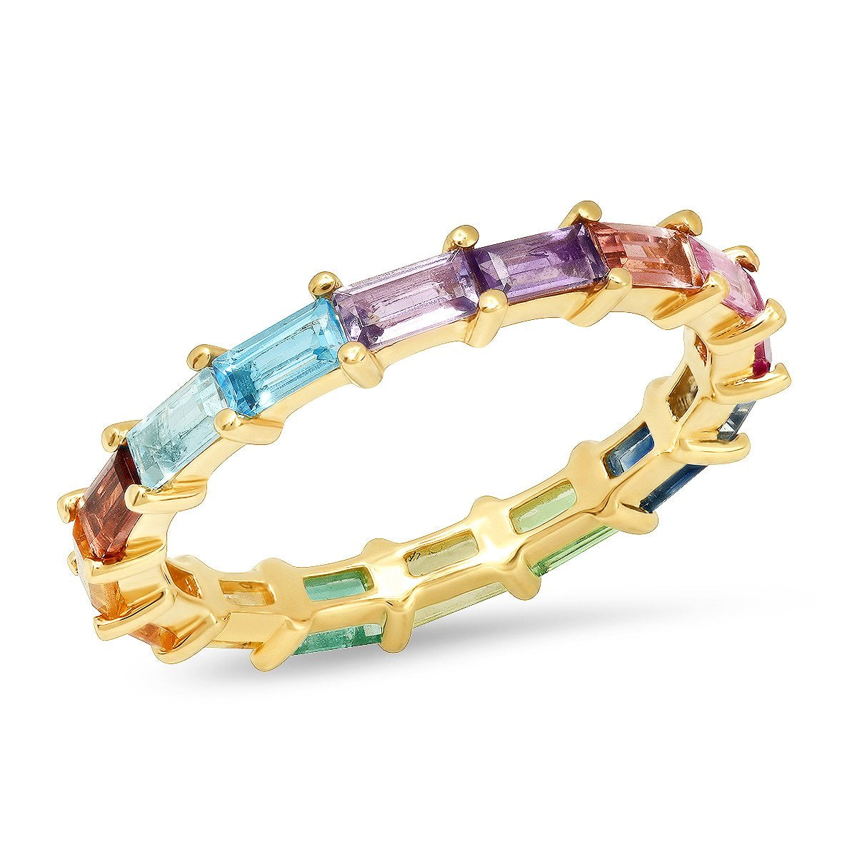 14K Yellow Gold Rainbow Baguette Ring