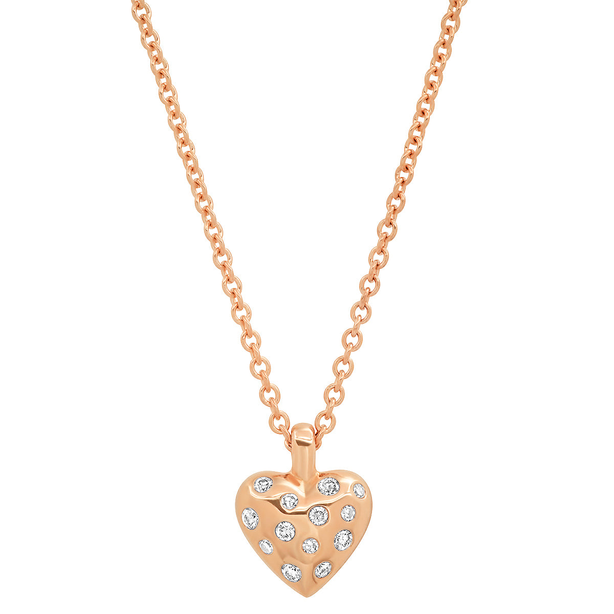 14K Gold Tiny Diamond Heart Necklace 14K Rose Gold / 17 Inches